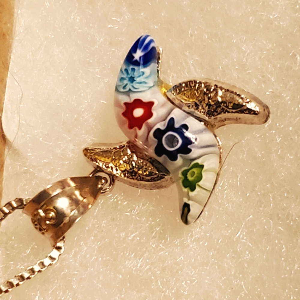Millefiori art glass and silver necklace